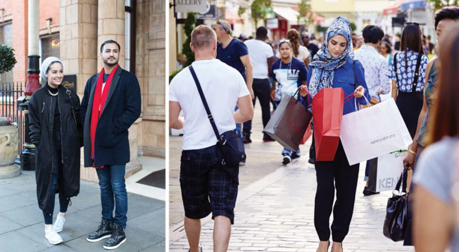 الزبون العربي مهم بالنسبة لبريطانيا عموما كما أنه أصبح سائحا في كل مكان ما دام فيه محلات للتسوق  -  آسيا الفراج وزوجها محمد البلوشي في «بيستر فيلج»