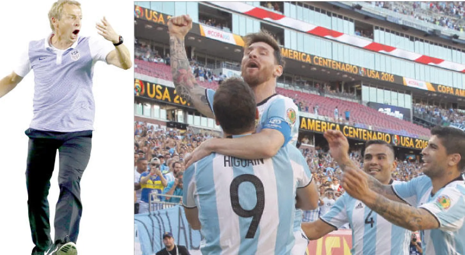 ميسي ورفاقه لا يريدون التفريط في فرصة الفوز بكأس كوبا أميركا (أ.ف.ب) - كلينزمان يأمل في إنجاز مع المنتخب الأميركي (أ.ف.ب)