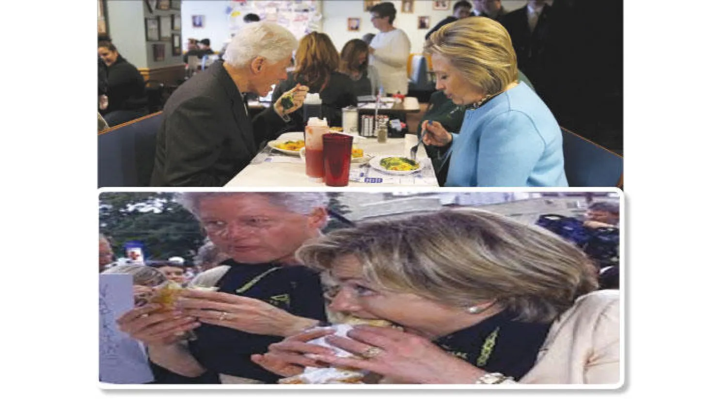 هيلاري تأكل «هالابينو» الأكثر حرارة - هيلاري مع زوجها كلينتون داخل مطعم