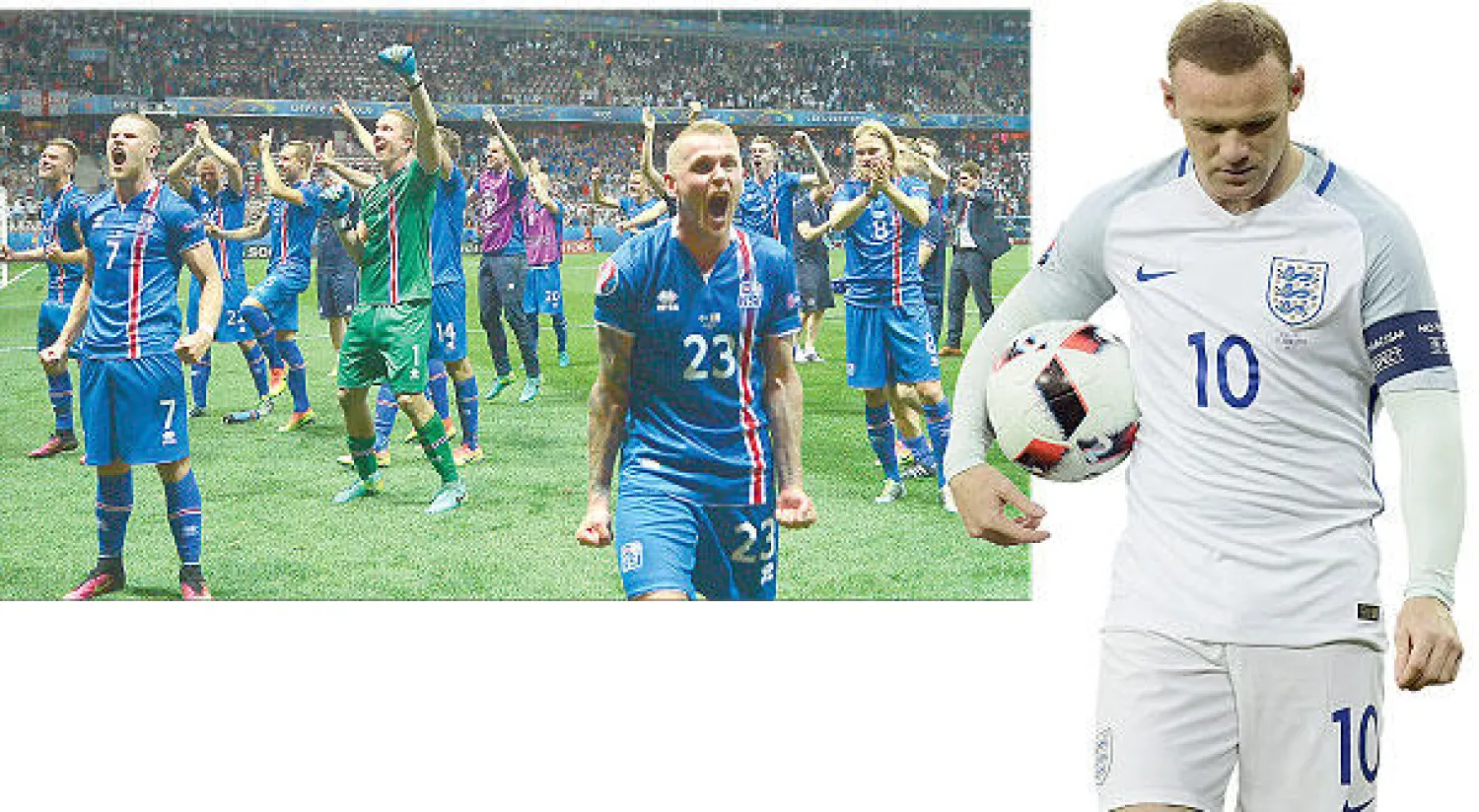 روني قائد المنتخب الإنجليزي (أ.ف.ب) - فرحة آيسلندية عارمة (إ.ب.أ)