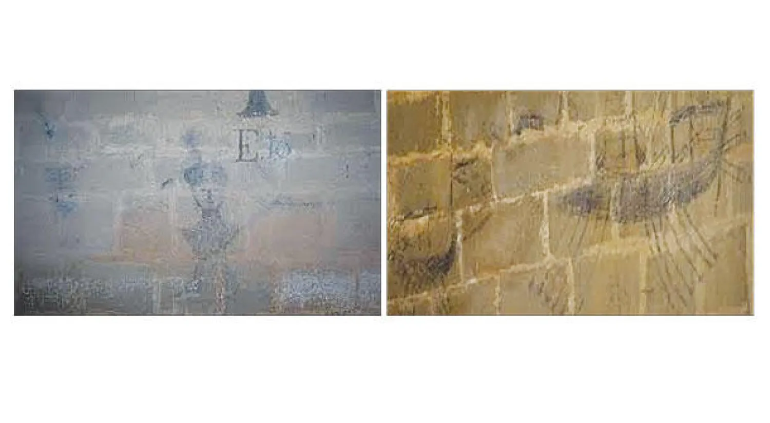 رسم لسفينة إسبانية شاركت في الإنزال - رسم لـشخصية معممة  على أحد جدران كنيسة سان ثويلو