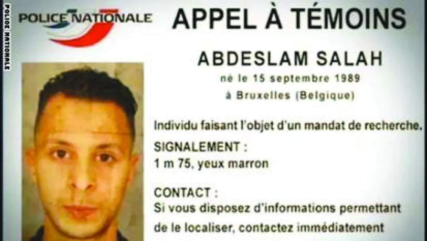 بطاقة صلاح عبد السلام المطلوب الأمني الأبرز في تفجيرات باريس («الشرق الأوسط»)