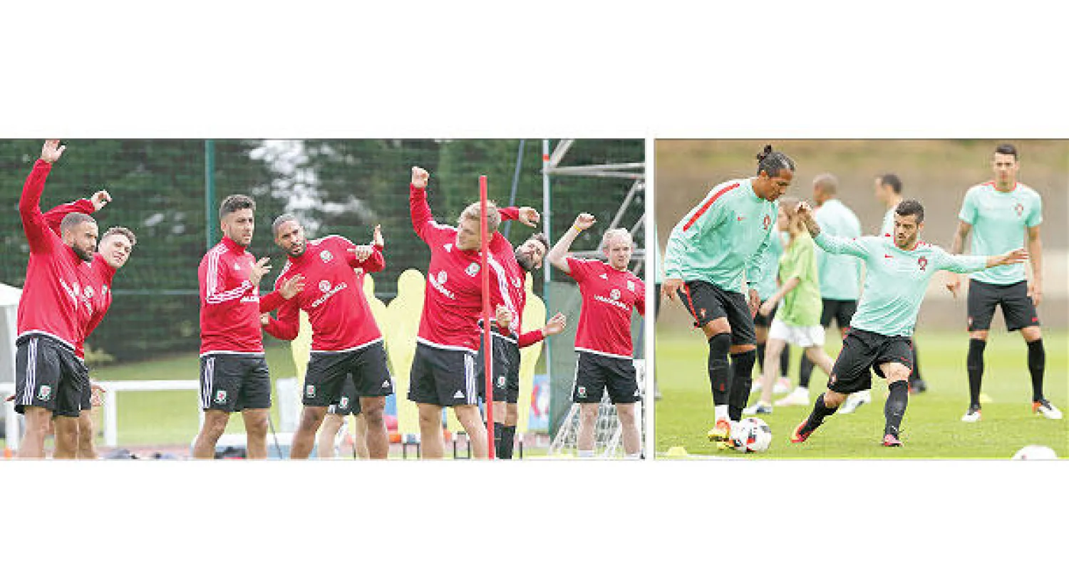 لاعبو البرتغال وحماس في التدريب قبل مواجهة ويلز (رويترز) - وحدة المنتخب الويلزي سلاحه في مواجهة البرتغال (رويترز)