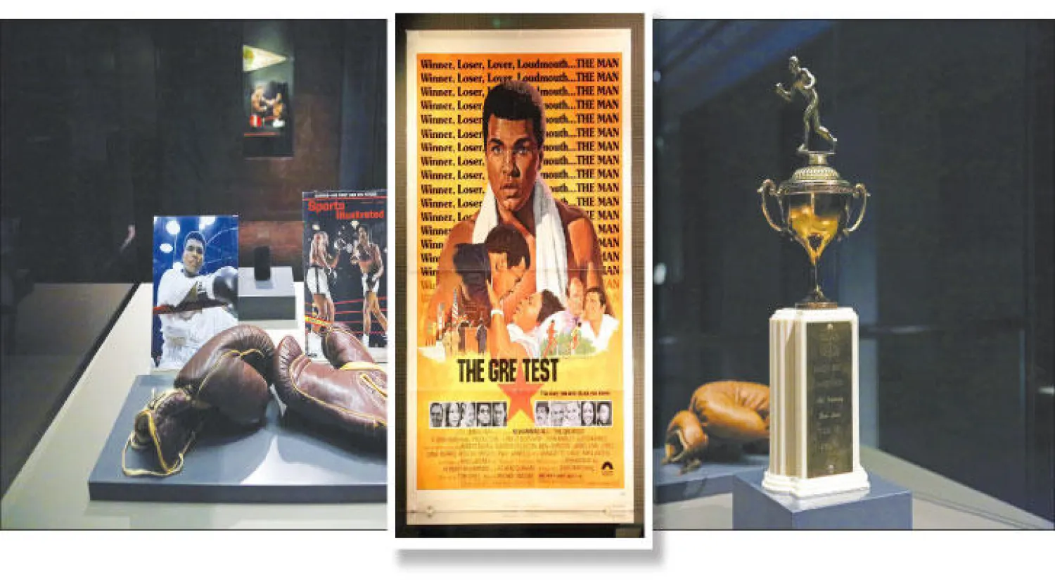 معرض محمد علي في متحف الفن الإسلامي - ملصق فيلم تناول حياة محمد علي - من متعلقات الملاكم الكبير في المعرض