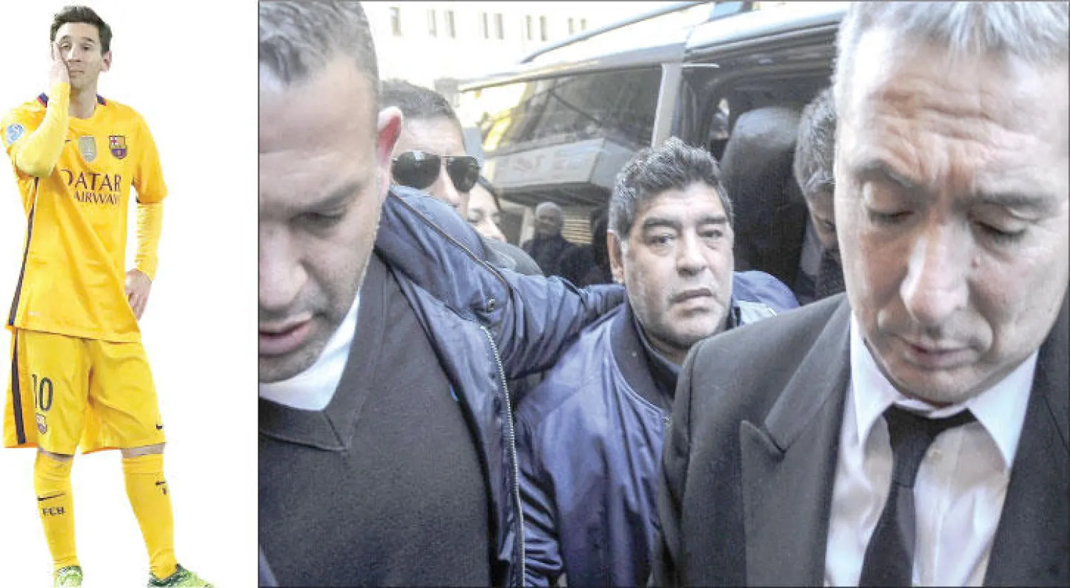 مارادونا لدى وصوله إلى مبنى اتحاد الكرة الأرجنتيني (إ.ب.أ) - توقف ميسي عن التهديف زاد معاناة برشلونة (أ.ف.ب)