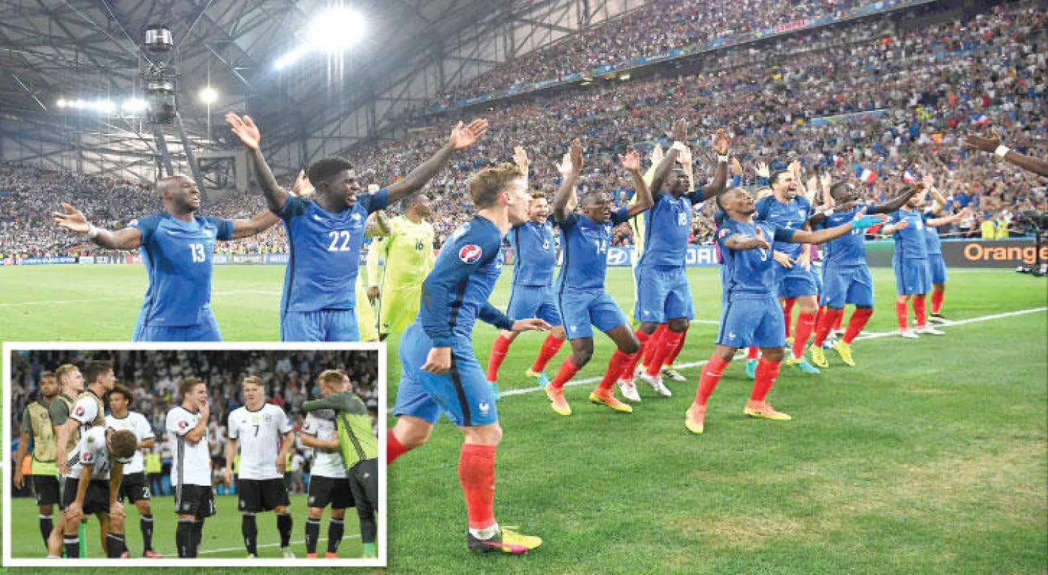 الفرنسيون يحتفلون بانتصارهم (أ.ف.ب) - الألمان يعيشون أحزانهم (أ.ف.ب)