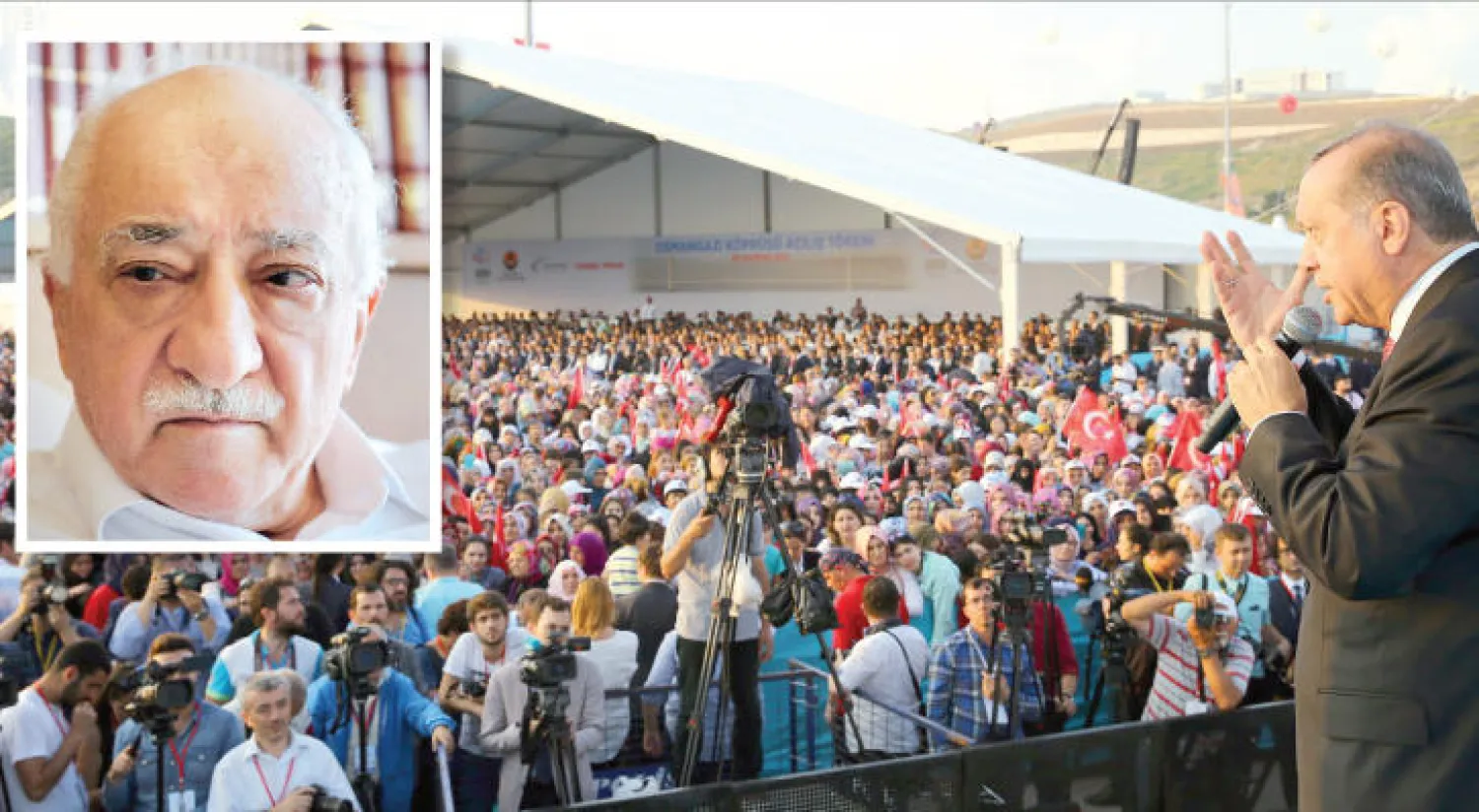 الرئيس التركي رجب طيب إردوغان يلقي كلمة خلال تدشينه لجسر عثمان غازي في الـ 30 من الشهر الماضي (أ.ف.ب).. وفي الإطار الداعية التركي فتح الله غولن (أ.ف.ب)