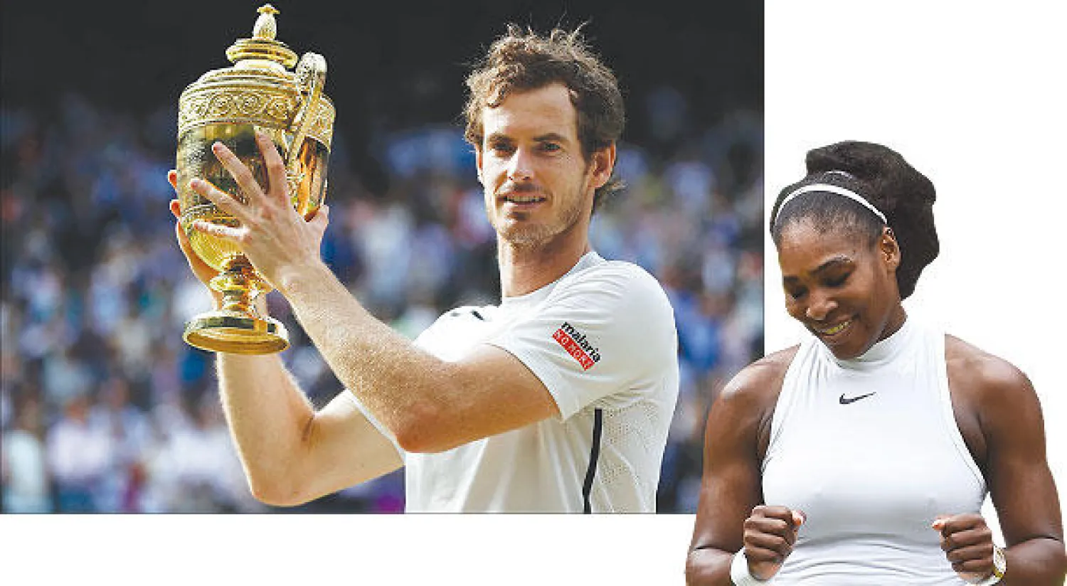 سيرينا عادلت رقم غراف النهائي (أ.ب.إ)  - موراي يحتفل بكأس بطولة ويمبلدون (رويترز)