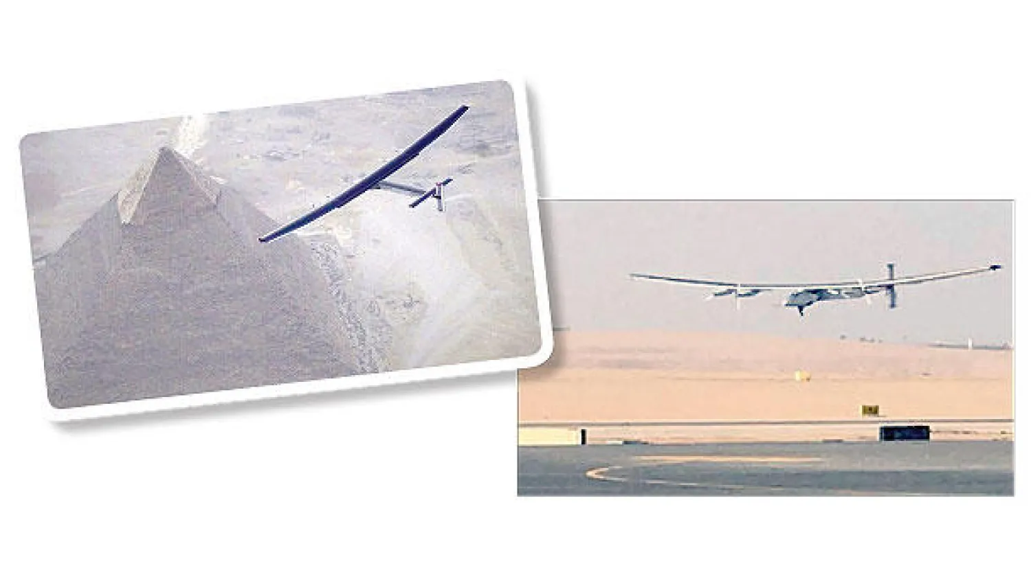 تدار محركات الطائرة الأربعة بطاقة مستمدة من أكثر من 17 ألف خلية شمسية مثبتة على الجناحين - الطائرة الشمسية وهي تحلق فوق الأهرامات  (أ.ف.ب)