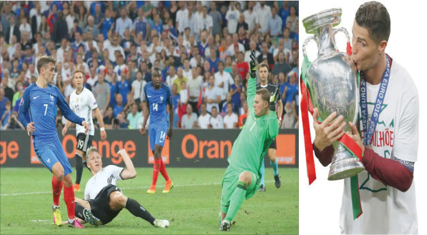 رونالدو وكأس البطولة (رويترز) - مواجهة فرنسا مع ألمانيا في نصف النهائي كانت واحدة من المباريات القليلة الجيدة