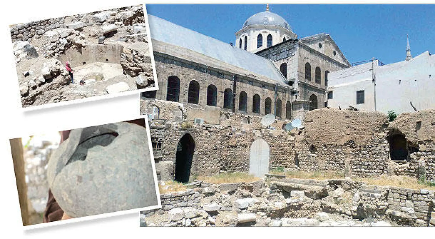 جانب من معبد حوريات الماء الأثري بجانب المسجد الأموي بدمشق القديمة  -  أعمال التنقيب متواصلة في موقع معبد حوريات الماء -  حوجلة جميلة اكتشفت  في موقع المعبد