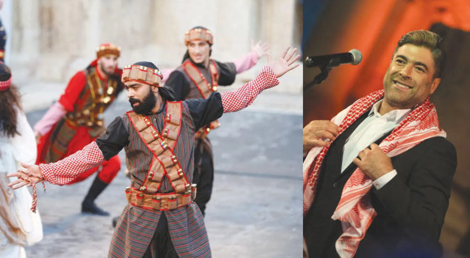 المغني اللبناني يرتدى الكوفية الأردنية الحمراء  -  جانب من فعاليات افتتاح مهرجان «جرش» (رويترز)