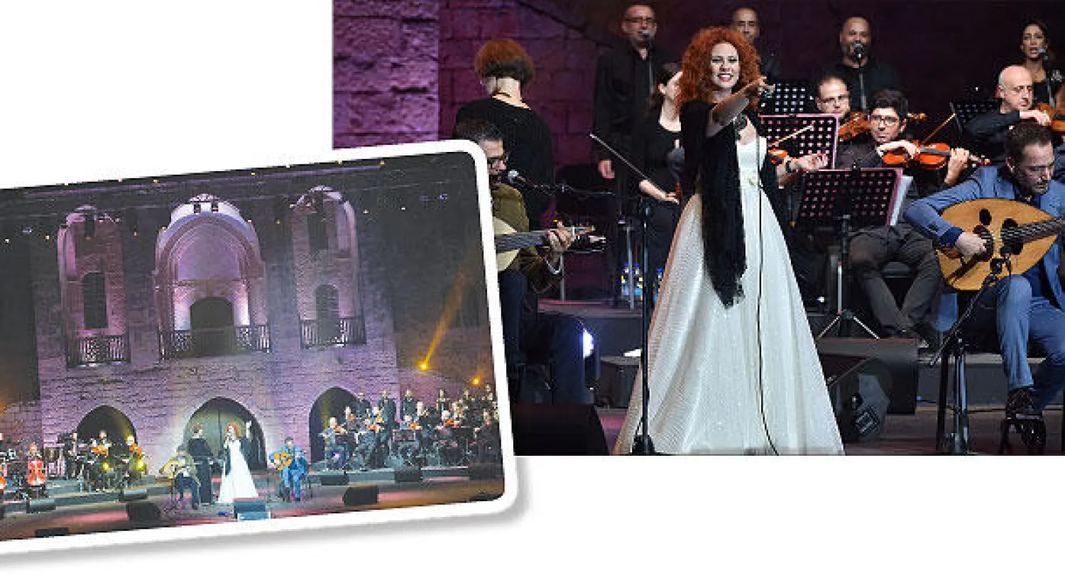 المغنية السورية لينا شاماميان خلال الحفل - جانب من الحفل في مسرح قصر «بيت الدين» ({الشرق الأوسط})