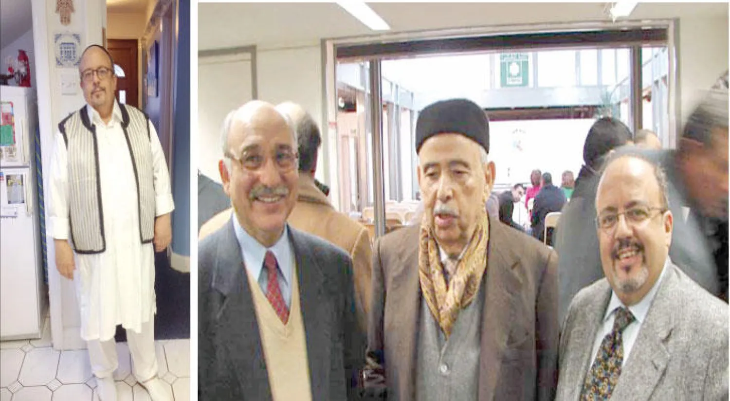 لوزون مع رئيس وزراء ليبيا السابق مصطفى حليم -  القيادي اليهودي الليبي رافاييل لوزون وهو يرتدي الزي الشعبي الليبي («الشرق الأوسط»)