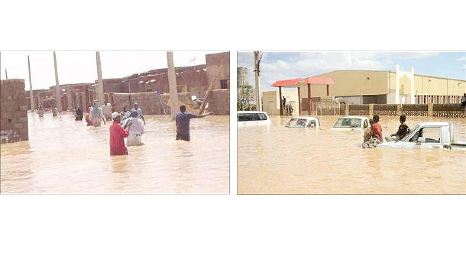 مياه الأمطار والسيول تغمر السيارات في الخرطوم  - خوف من انهيار مزيد من المنازل بسبب السيول في السودان («الشرق الأوسط»)