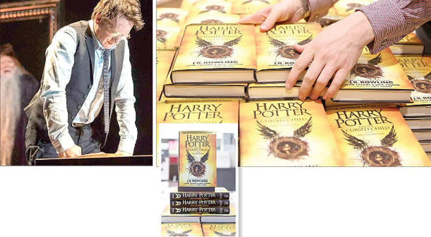 نسخ من النص المكتوب لمسرحية «هاري بوتر آند ذا كيرسد تشايلد» يعرض في إحدى مكتبات لندن.. وأكثر من مليوني نسخة بيعت في الولايات المتحدة خلال يومين  - مشهد من مسرحية «هاري بوتر آند ذا كيرسد تشايلد»
