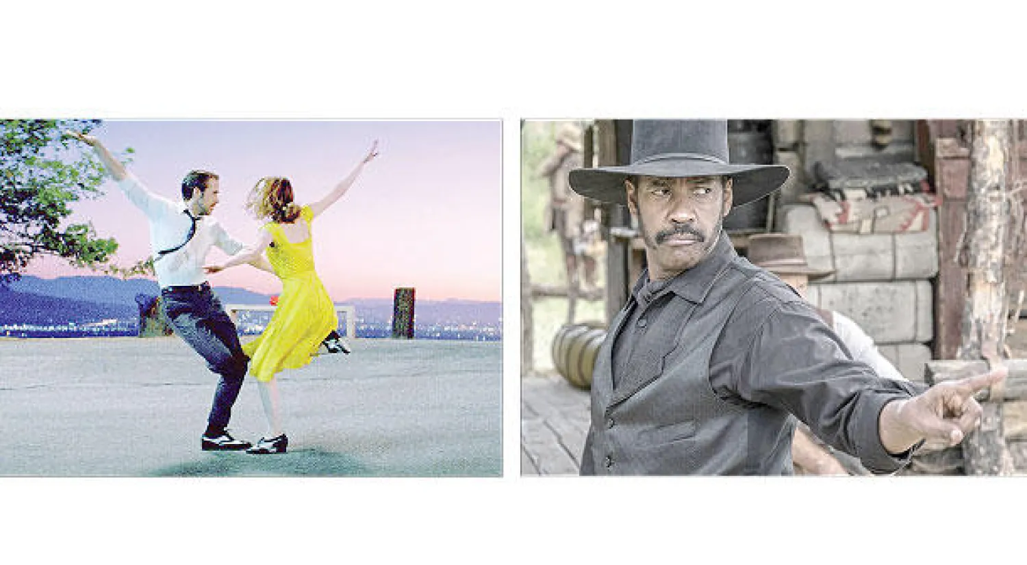 دنزل واشنطن كما يبدو في «السبعة الرائعون» - إيما ستون ورايان غوزلينغ في «لا لا لاند»