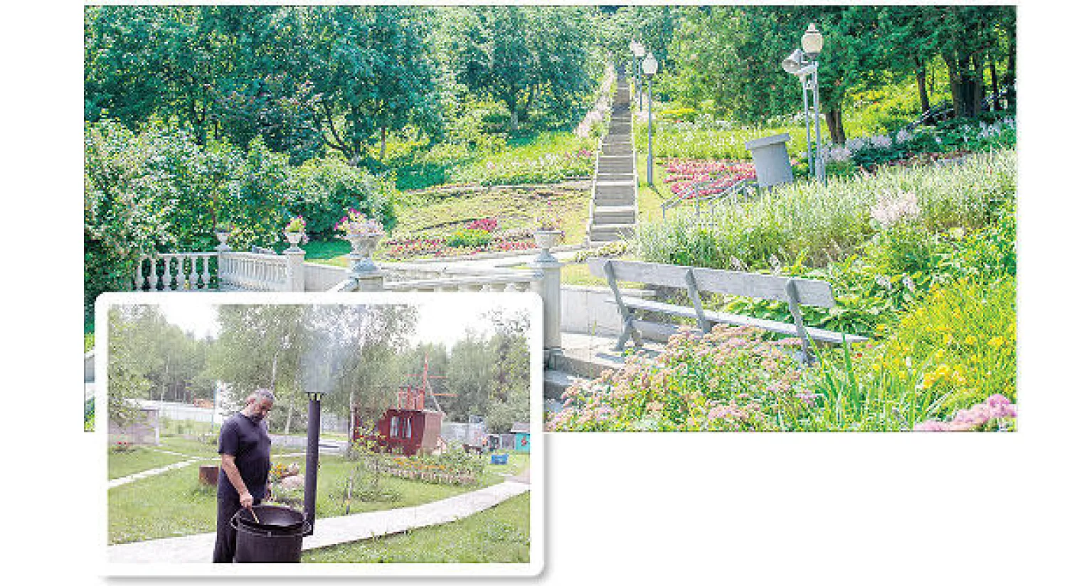 حديقة البابوية في فلاديمير يعود تاريخها إلى القرن 16 - غريغوريفتش يعد وجبة البلوف الأوزبكية لضيوفه بالطريقة التقليدية («الشرق الأوسط»)