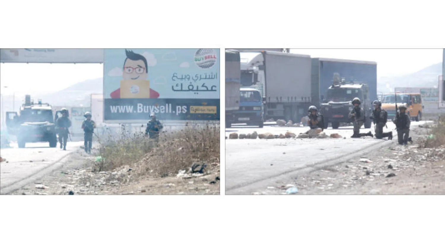 جنود الاحتلال عند حاجز حوارة القريب من نابلس (خاص بـ«الشرق الأوسط»)