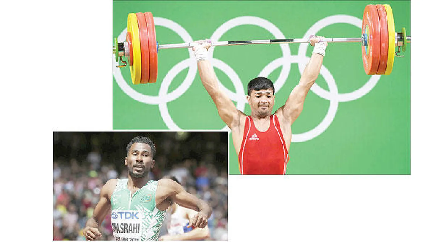 الرباع السعودي محسن الدحيلب خلال منافسات رفع الأثقال أمس (أ.ف.ب) - محمد مسرحي (أ.ف.ب)