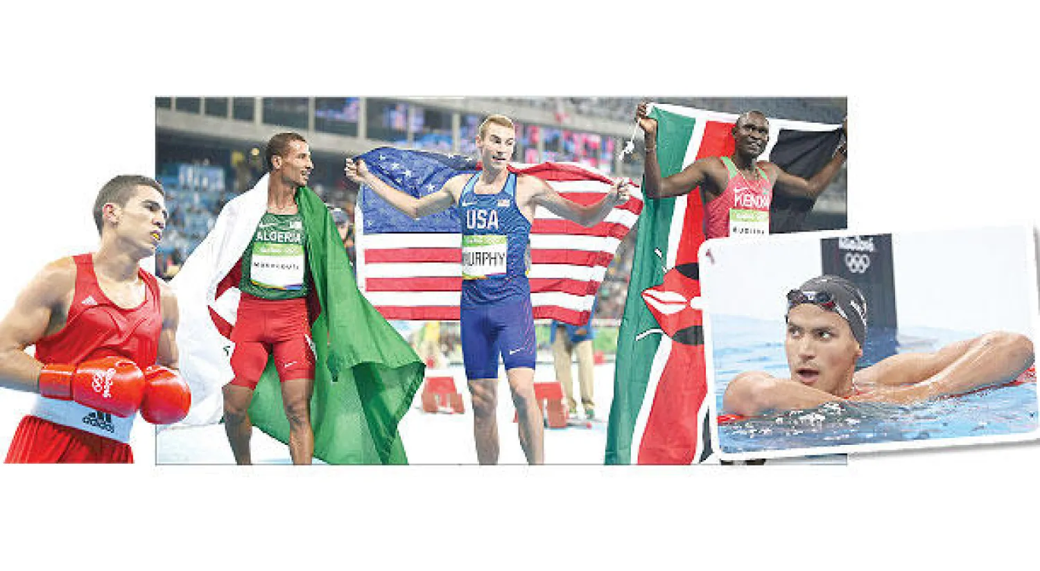 الملولي حل في المركز الثاني عشر وتنازل عن الذهبية (رويترز) - حامل الفضية العداء الجزائري مخلوفي إلى يسار الأميركي مورفي (برونزية) وإلى اليمين الكيني روديشا (ذهبية)