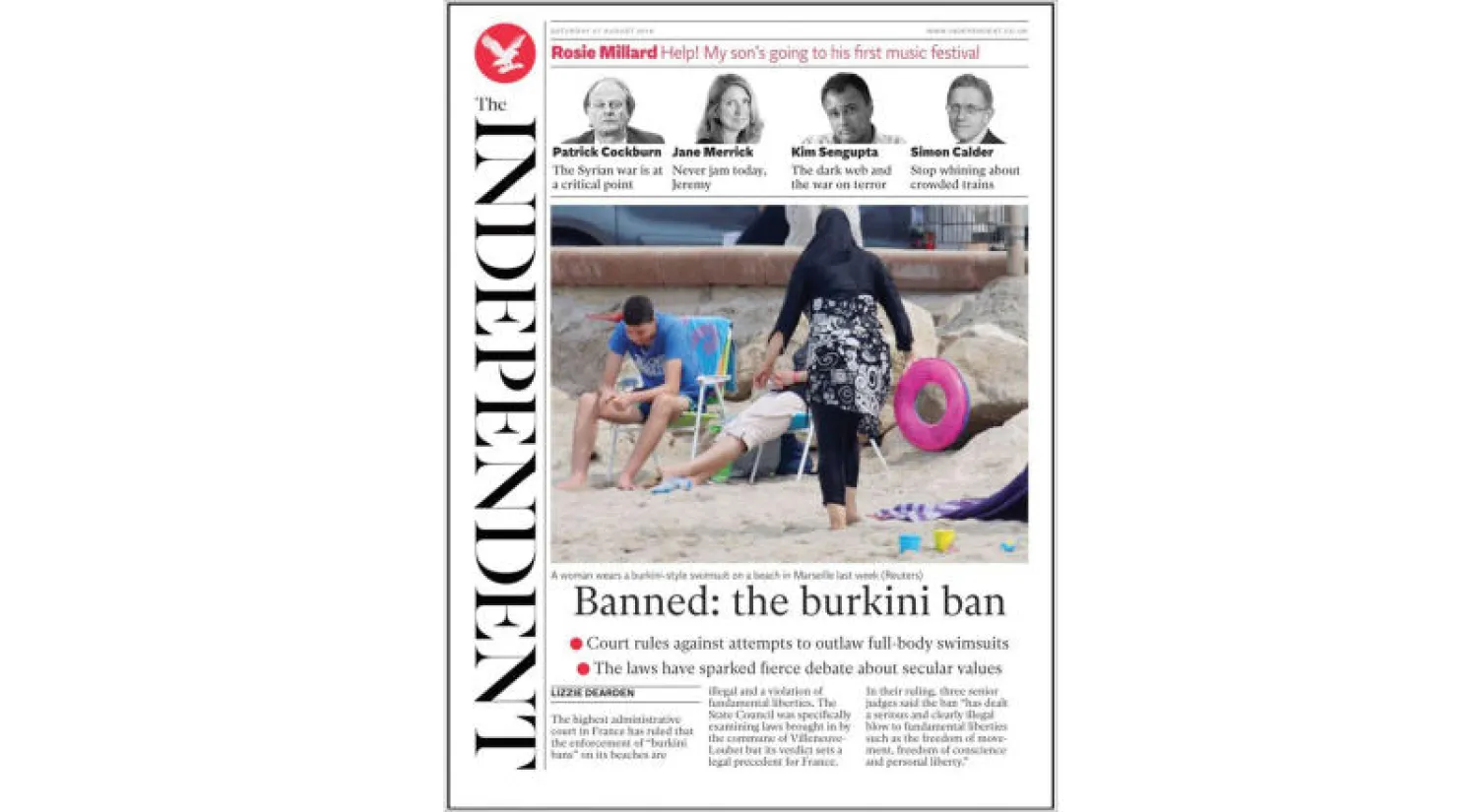 «البوركيني» على صفحة «ذي اندنبدنت» الأولى