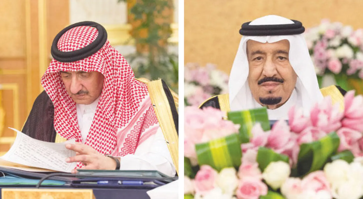 الملك سلمان بن عبد العزيز لدى ترؤسه جلسة مجلس الوزراء في جدة أمس (واس) - الأمير محمد بن نايف ولي العهد السعودي خلال جلسة مجلس الوزراء أمس (واس)