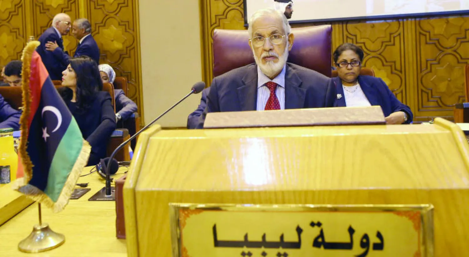 وزير الخارجية الليبي محمد السيالة أثناء الاجتماع السنوي لجامعة الدول العربية (إ.ب.أ)