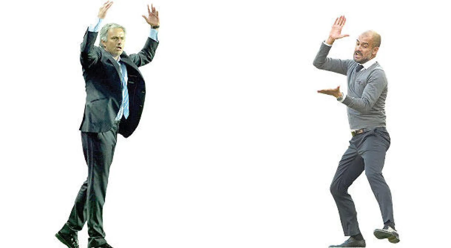 غوارديولا مدرب سيتي - مورينهو مدرب يونايتد (أ.ف.ب)