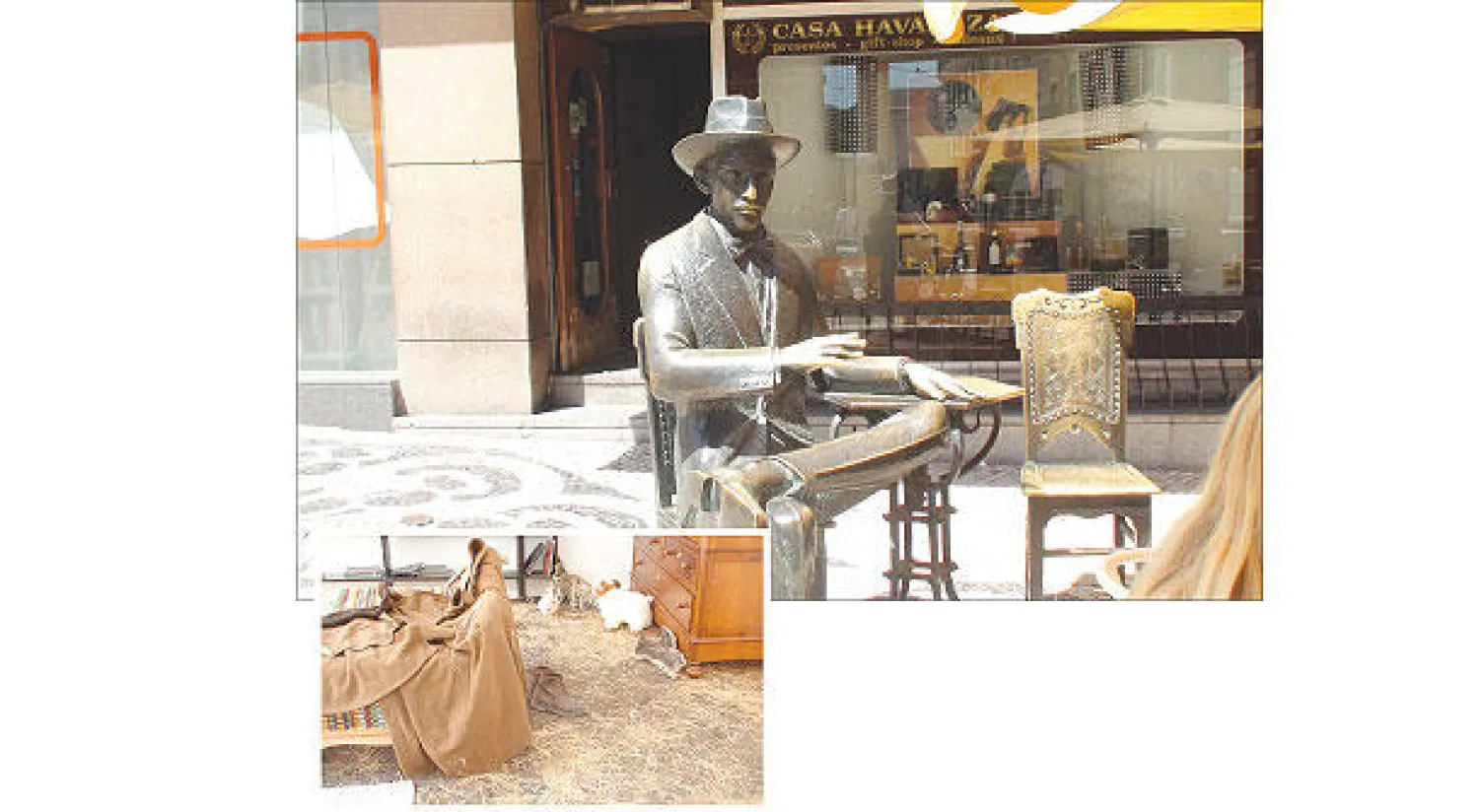 تمثال بيسوا أمام المقهى الذي اعتاد أن يرتاده - غرفته كما تركها قبل موته