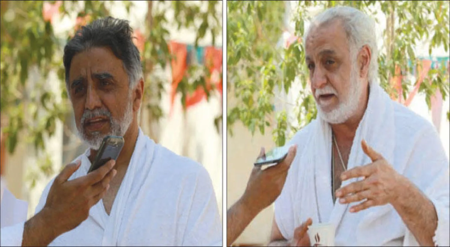 حاجان إيرانيان أثناء إدلائهما برأيهما حول خدمات حج هذا العام