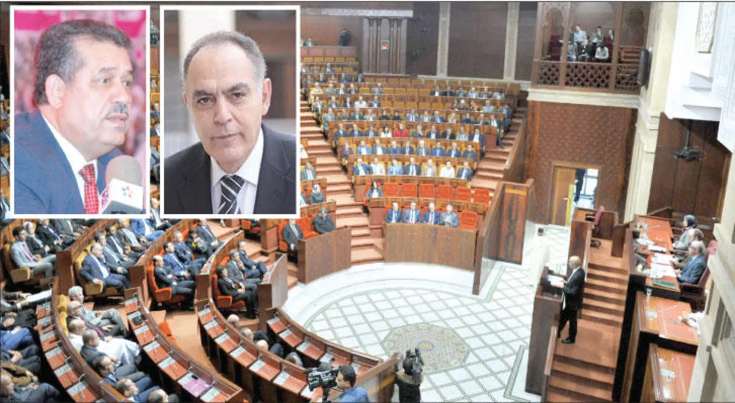 رئيس الحكومة المغربية عبدالإله ابن كيران في لقاء سابق مع أعضاء الحكومة في البرلمان (أ.ف.ب) - صلاح الدين مزوار - حميد شباط.