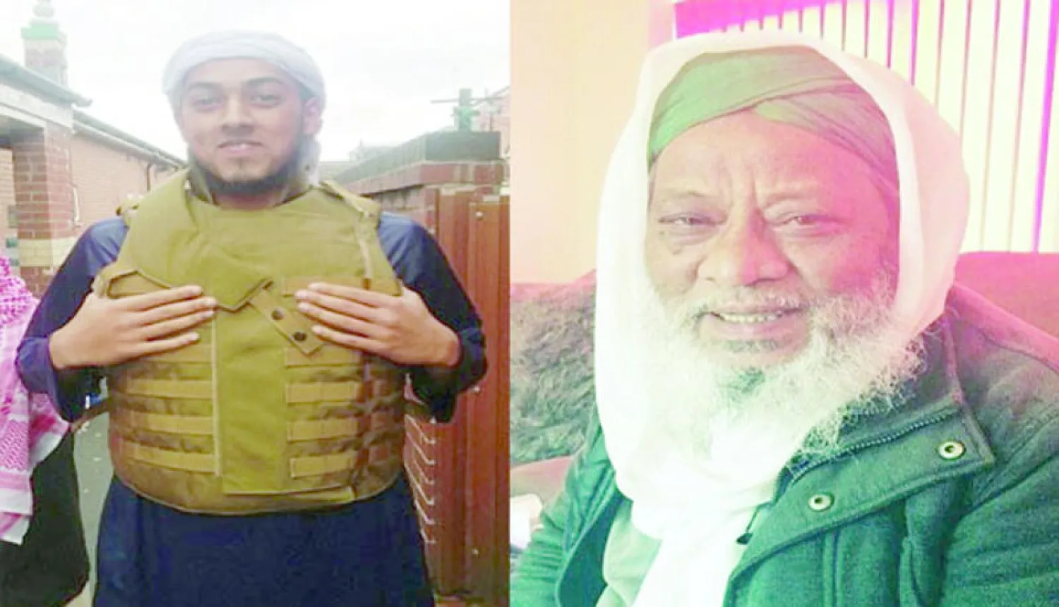 الضحية الإمام جلال الدين (يمين) والمتهم سعيدي قبل مثوله أمام محكمة مانشستر أمس («الشرق الأوسط»)