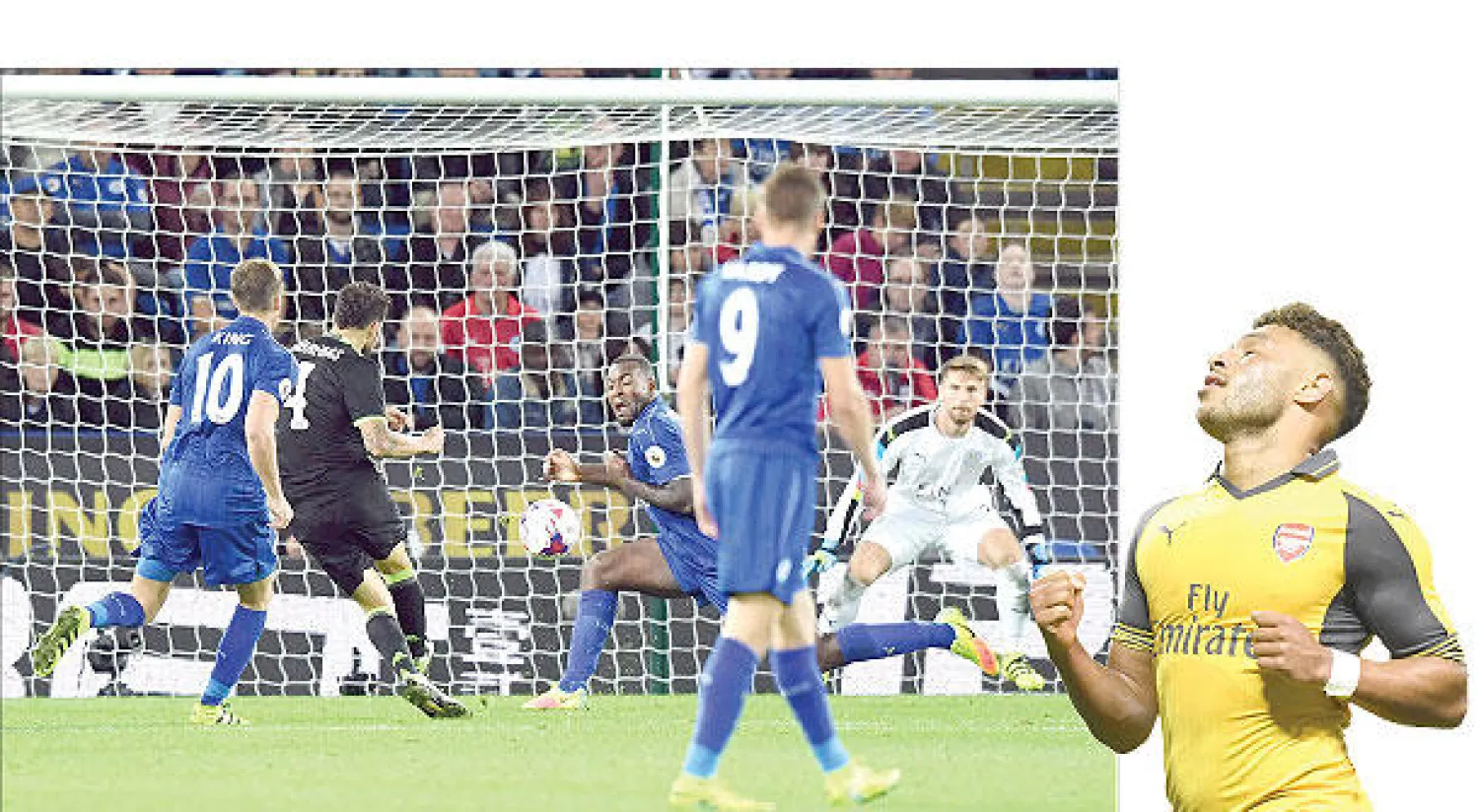 تشامبيرلين يحتفل بتسجيله رابع أهداف أرسنال في مرمى فورست  - فابريغاس نجم تشيلسي (في المنتصف) يسجل في مرمى ليستر رغم رقابة المدافعين (أ.ف.ب) (رويترز)