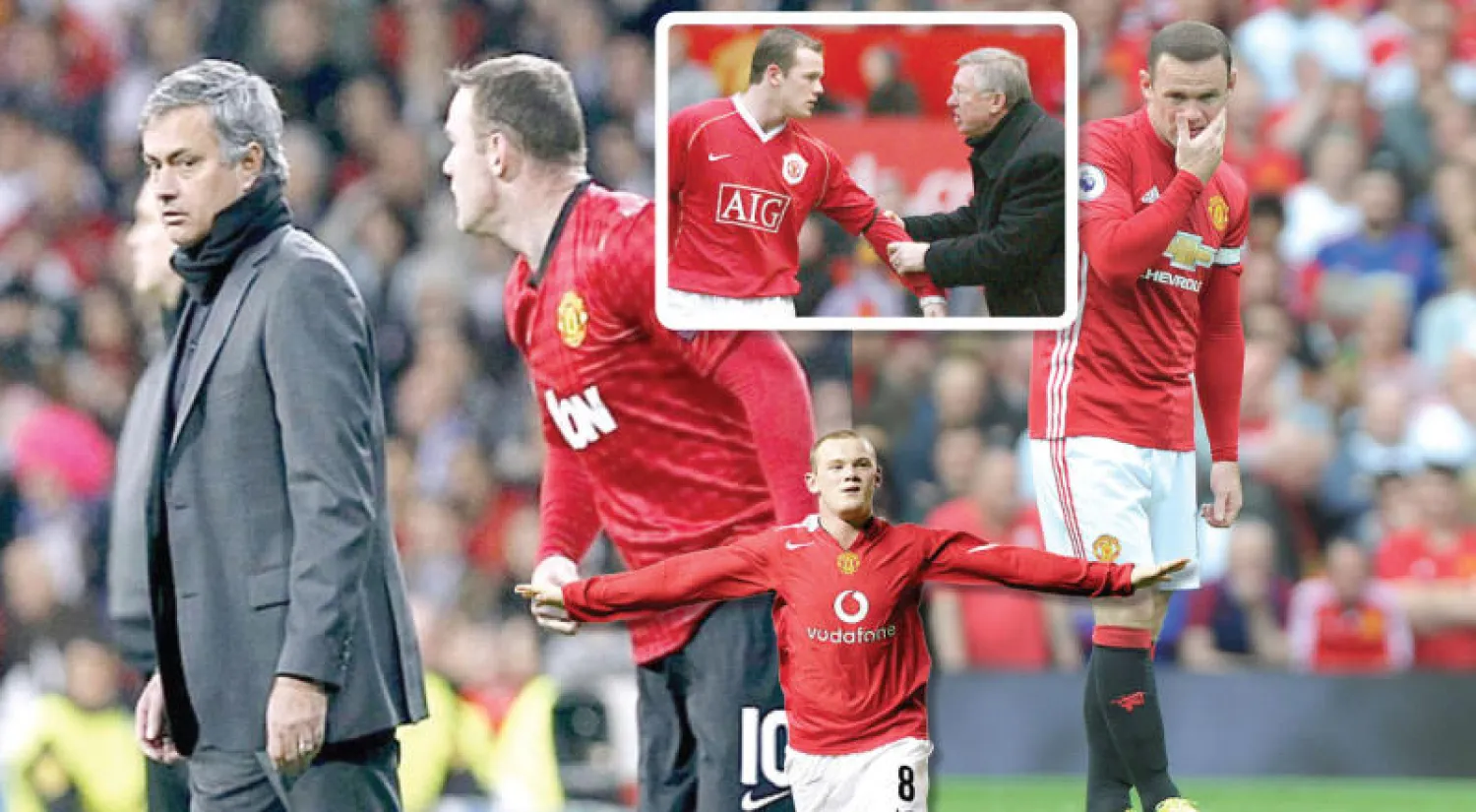 فترة صعبة يمر بها روني حاليا (إ.ب.أ) - روني تعلم الكثير تحت قيادة أليكس فيرغسون («الشرق الأوسط») - روني يحتفل بهدف من ثلاثيته في مرمى فناربخشه في مباراته الأولى مع يونايتد قبل 12 عاما («الشرق الأوسط»)