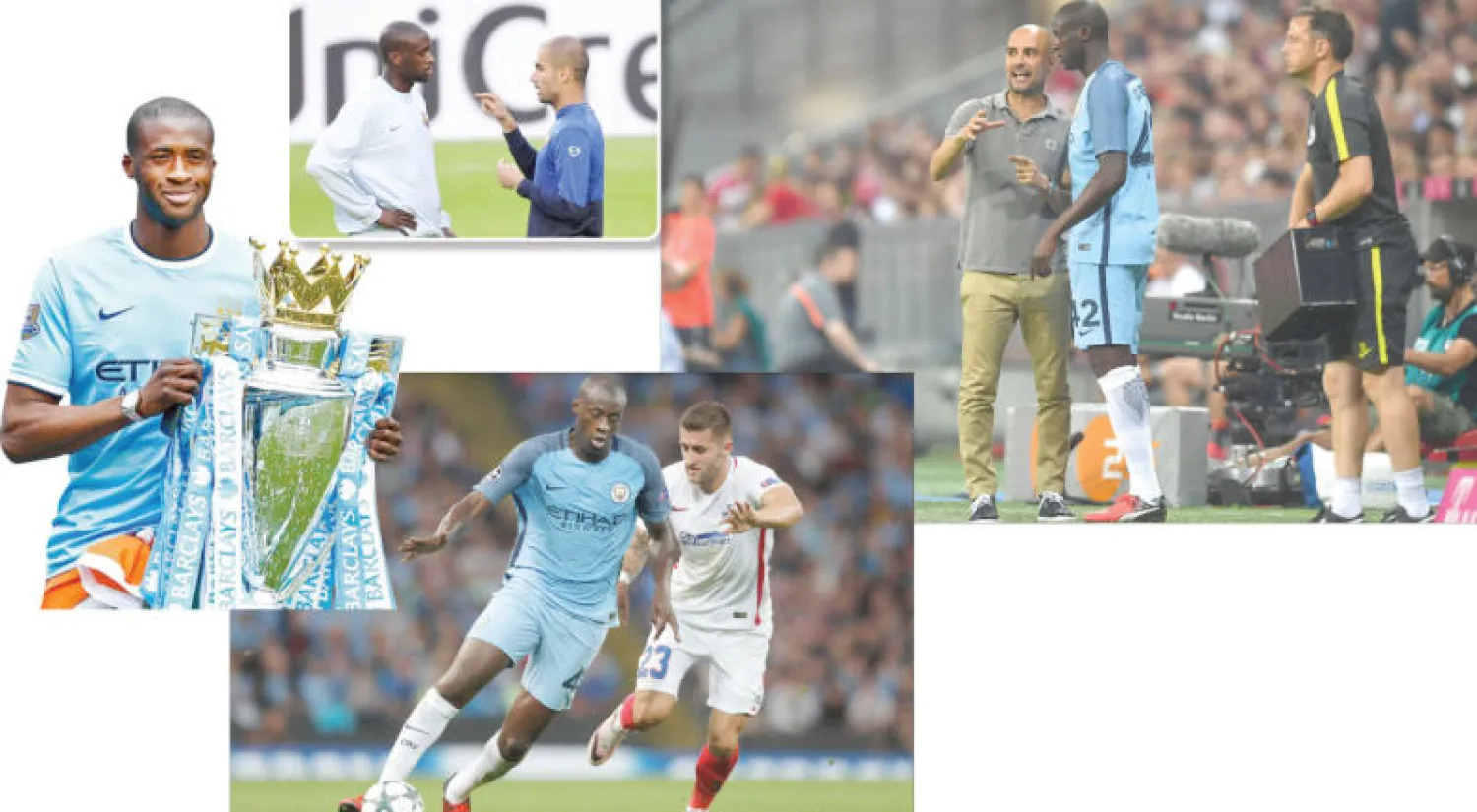 الحرب التي أشعلها وكيل اللاعبين مع غوارديولا قد تنهي مسيرة توريه مع سيتي («الشرق الأوسط») - غوارديولا وتوريه في برشلونة («الشرق الأوسط») - بطولات كثيرة حصدها توريه مع سيتي («الشرق الأوسط») - آخر مباراة شارك فيها توريه أمام ستيوا بوخارست.. وقد تكون الأخيرة (رويترز)