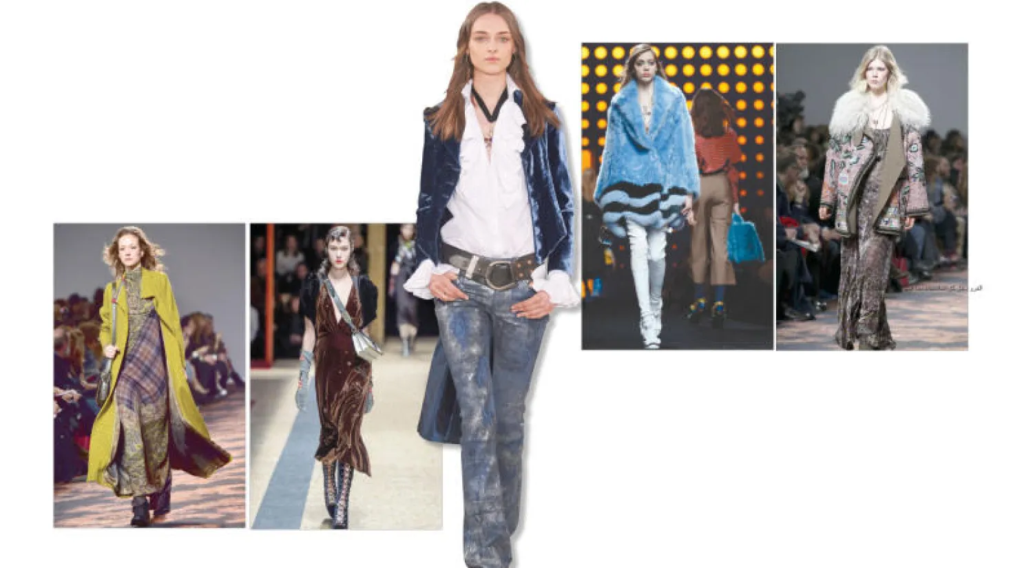 تطريزات صوف ومخمل وتضارب في غاية التناغم في عرض «إيترو» - الفرو دخل كل المناسبات بما فيها النهار بفضل دار «فندي» - قميص أبيض وجاكيت من المخمل في عرض «رالف لورين» - المخمل كما ظهر في عرض «برادا» - دار «إيترو» الإيطالية تعاملت مع الألوان ومختلف النقشات بشكل أنيق