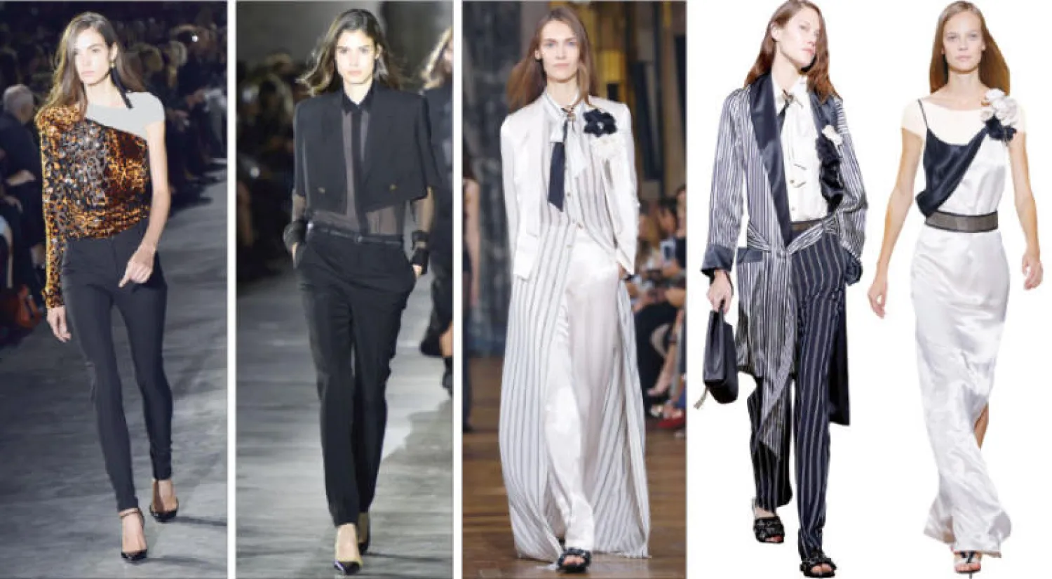 من اقتراحات «بشرى جرار» الرومانسية لـ«لانفان» - التفصيل والرومانسية في عرض بشرى جرار - من عرض «بشرى جرار» لـ«لانفان» - إيحاءات من تصميم «لوسموكينغ» بإيقاعات عصرية في دار «سان لوران» - من عرض أنطوني فاكاريللو لدار «سان لوران»