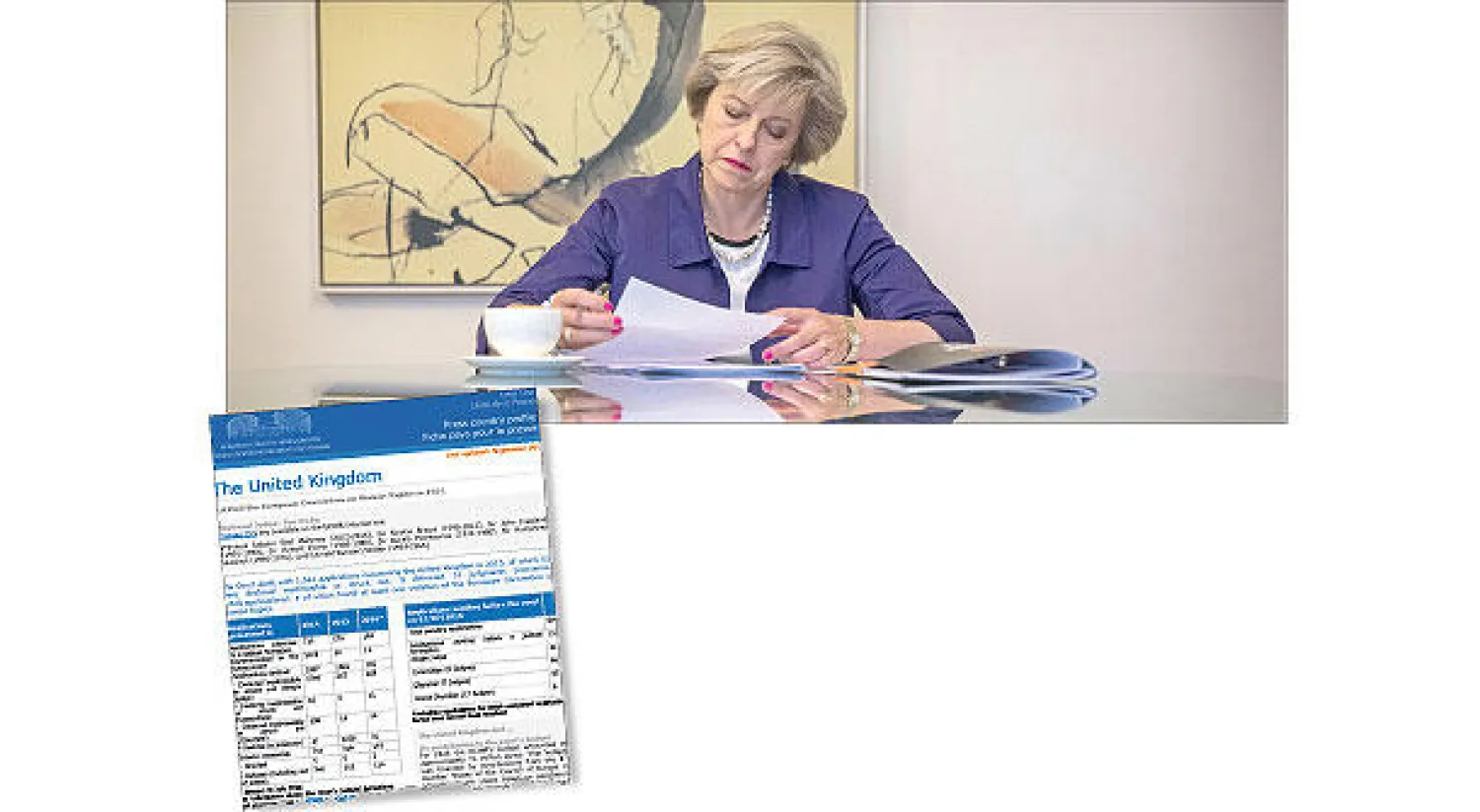 رئيسة الوزراء البريطانية تيريزا ماي تحضر لخطابها امس في مؤتمر المحافظين السنوي الذي عقد في بيرمنغهام (إ ف ب) - وثيقة من المحكمة الأوروبية لحقوق الإنسان  خاصة بالمملكة المتحدة («الشرق الأوسط»)