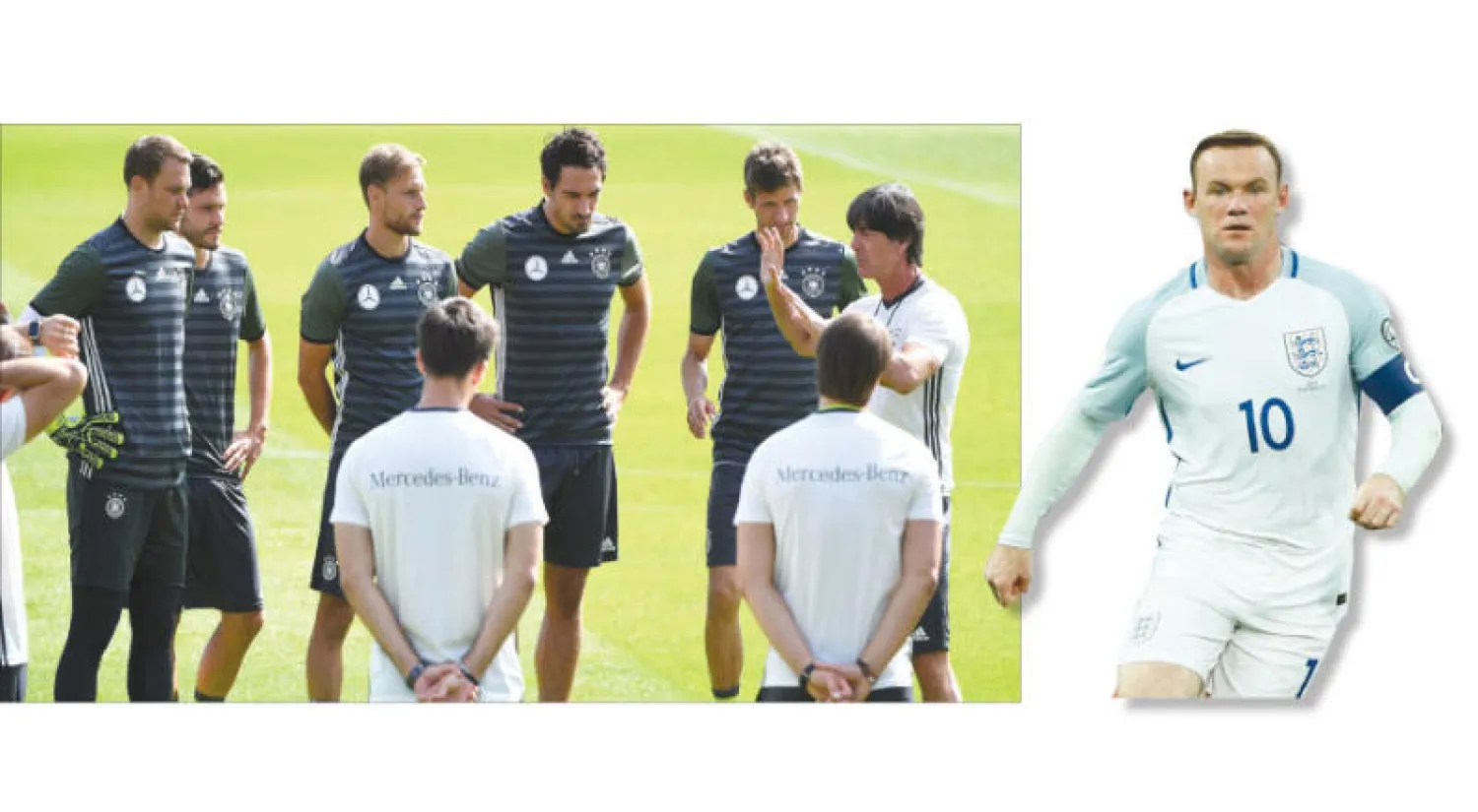 الضغوط على روني قد تحرمه من اللعب اليوم (رويترز) - لوف مدرب ألمانيا يوجه لاعبيه خلال التدريبات استعدادًا لمواجهة آيرلندا (أ.ف.ب)