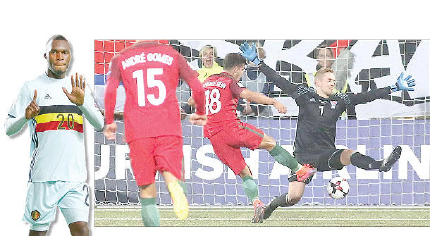 أندريه سيلفا نجم البرتغال الشاب (في الوسط) يسجل في شباك أندورا (إ.ب.أ)