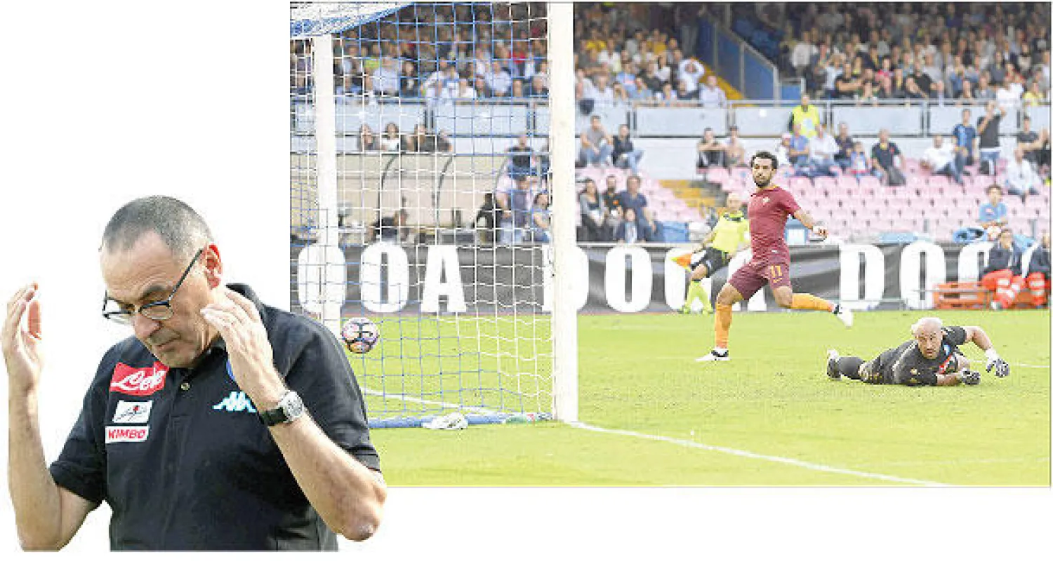 محمد صلاح يختتم ثلاثية روما  - مدرب نابولي ماوريتسيو ساري يشكو حاله للزمن (أ.ب)