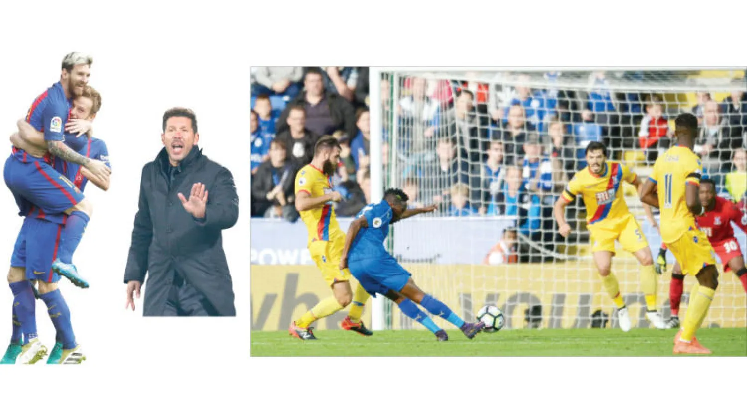 النيجيري أحمد موسى يفتتح التسجيل لليستر (رويترز) - دييغو سيميوني مدرب أتليتكو (إ.ب.أ) - ميسي وراكيتيتش وفرحة فوز برشلونة المثير (رويترز)