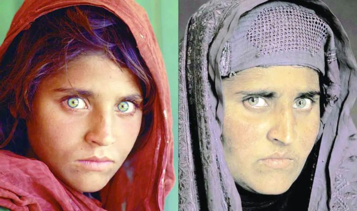 صورتان لشربات جولا قبل سنوات بعد العثور عليها (يمين) وعندما تم التقاط صورتها سنة 1984