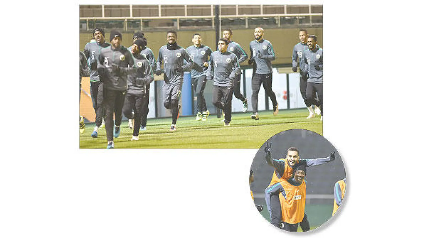 محمد البريك يلوح بشارة النصر في التدريبات أمس  - جانب من تدريبات المنتخب السعودي أمس (المركز الإعلامي للمنتخب السعودي)