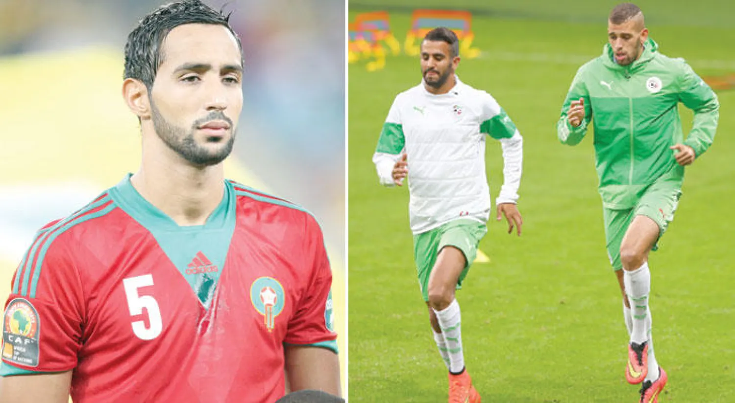 سليماني ومحرز في أحد تدريبات الجزائر («الشرق الأوسط»)  -  مهدي بن عطية («الشرق الأوسط»)