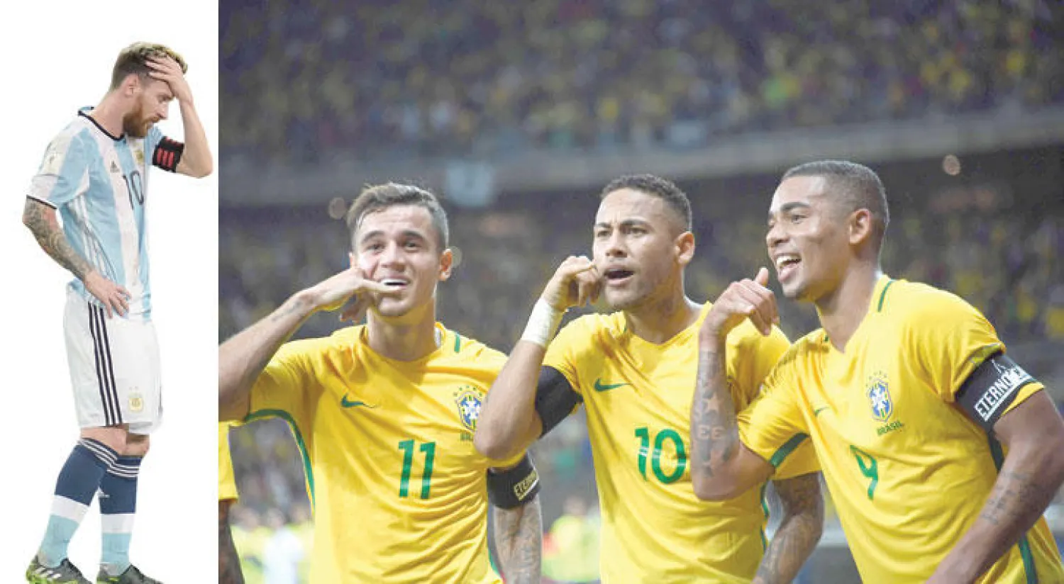 أفراح برازيلية (أ.ف.ب)  -  أحزان ميسي (أ.ف.ب)