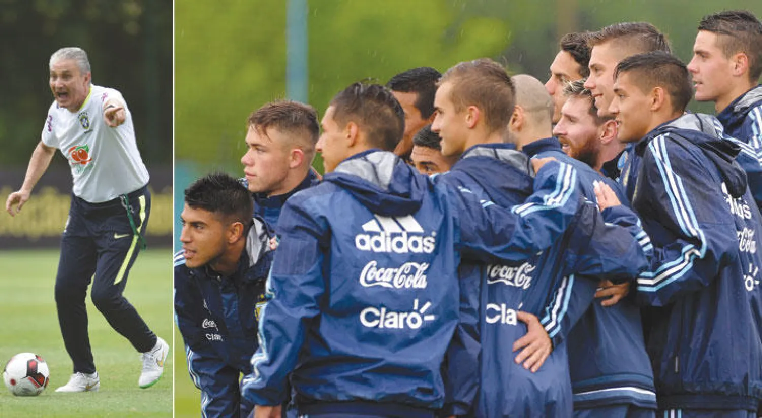 لاعبو الأرجنتين يتناقشون حول كيفية الخروج من الأزمة (أ.ف.ب)  -  تيتي أحدث طفرة على أداء البرازيل (أ.ف.ب)