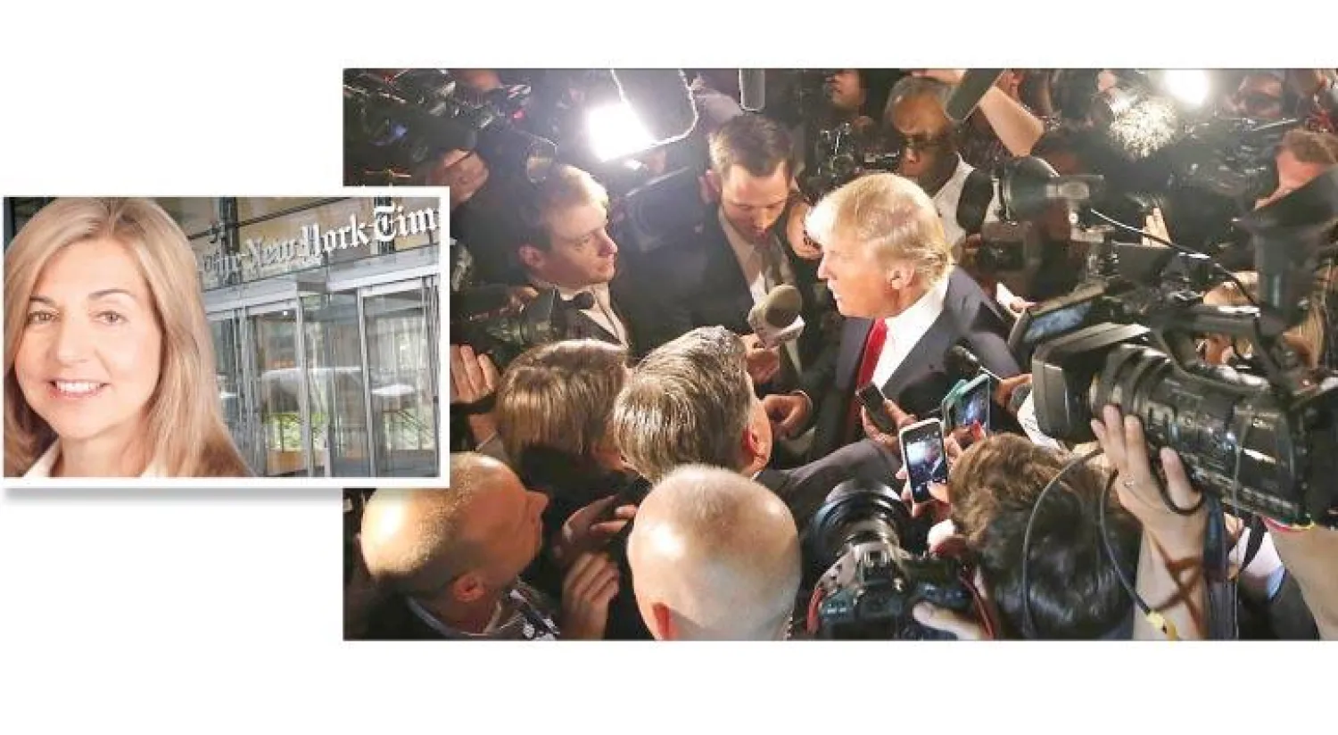 ترامب في أحد مؤتمراته الصحافية خلال الحملة الانتخابية («الشرق الأوسط») - مارغريت سوليفان كانت مسؤولة عن الشؤون الإعلامية في «نيويورك تايمز».. وانتقلت إلى «واشنطن بوست» («الشرق الأوسط»)