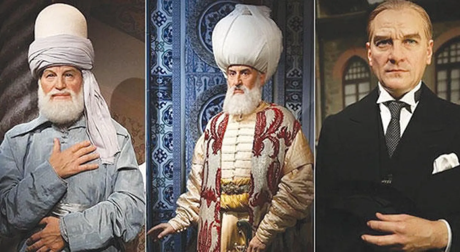 تماثيل مصطفي كمال أتاتورك والسلطان سليمان القانوني وجلال الدين الرومي